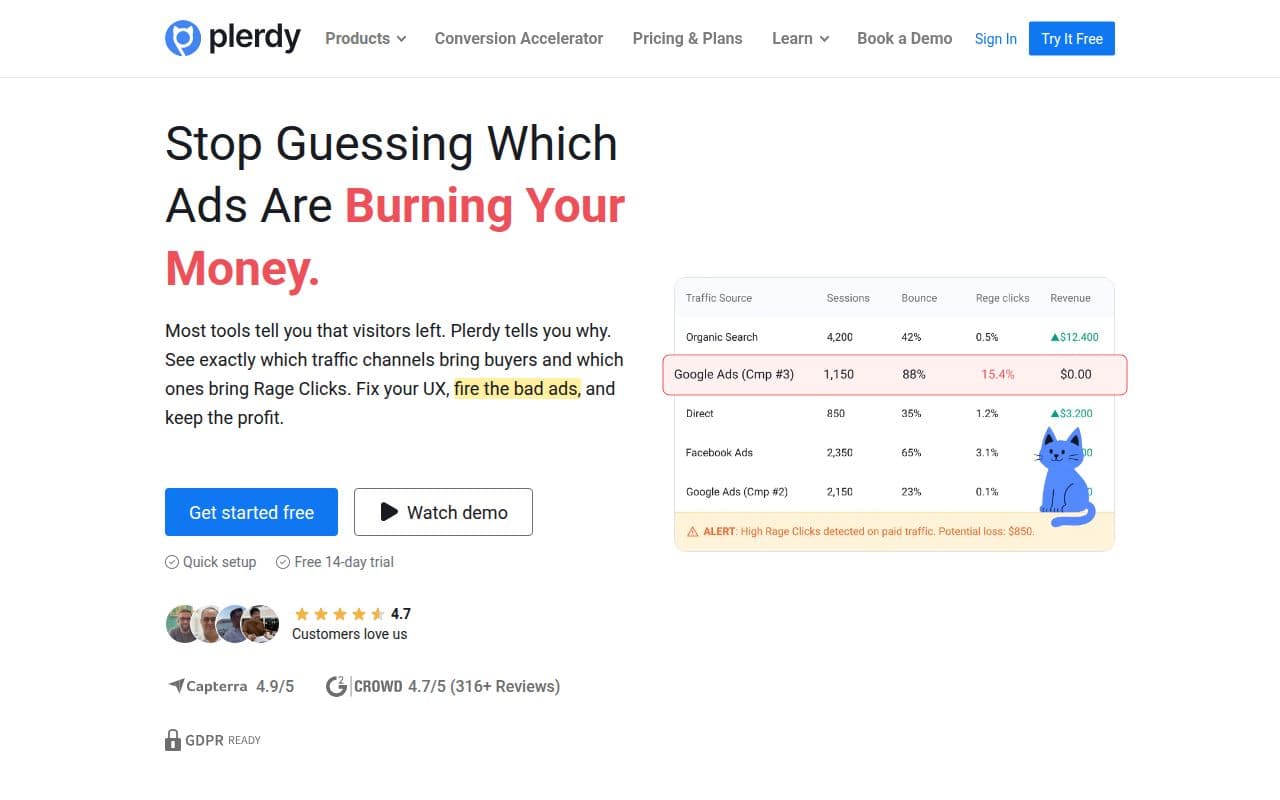 Скриншот интерфейса Plerdy