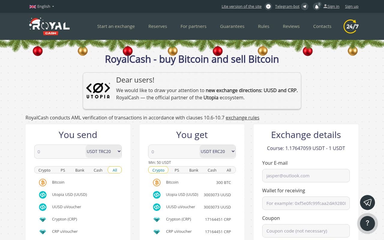 Скриншот интерфейса Royal.Cash