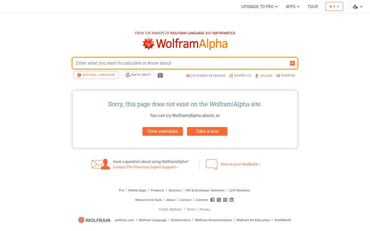 Скриншот интерфейса WolframAlpha