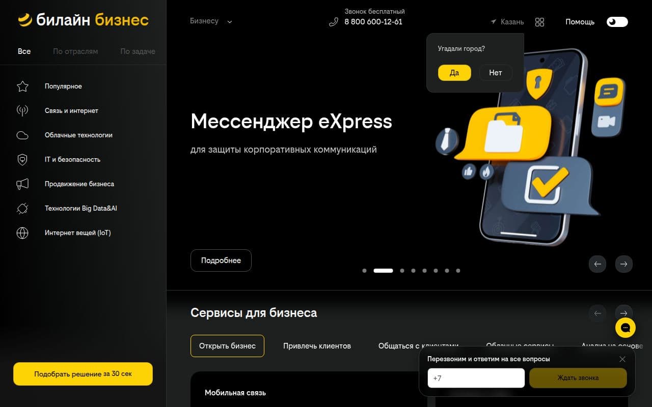 Скриншот интерфейса Билайн