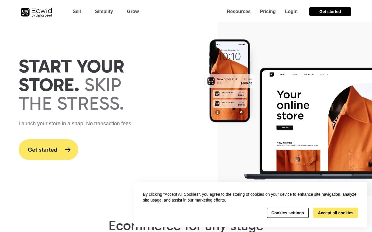 Скриншот интерфейса Ecwid