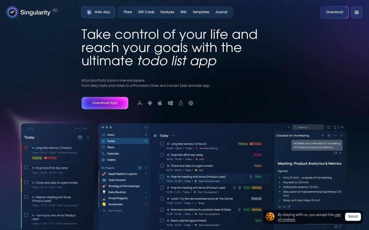 Скриншот интерфейса SingularityApp